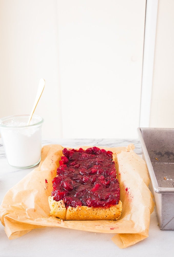 Cranberry sauce cookie bars with shortbread crust