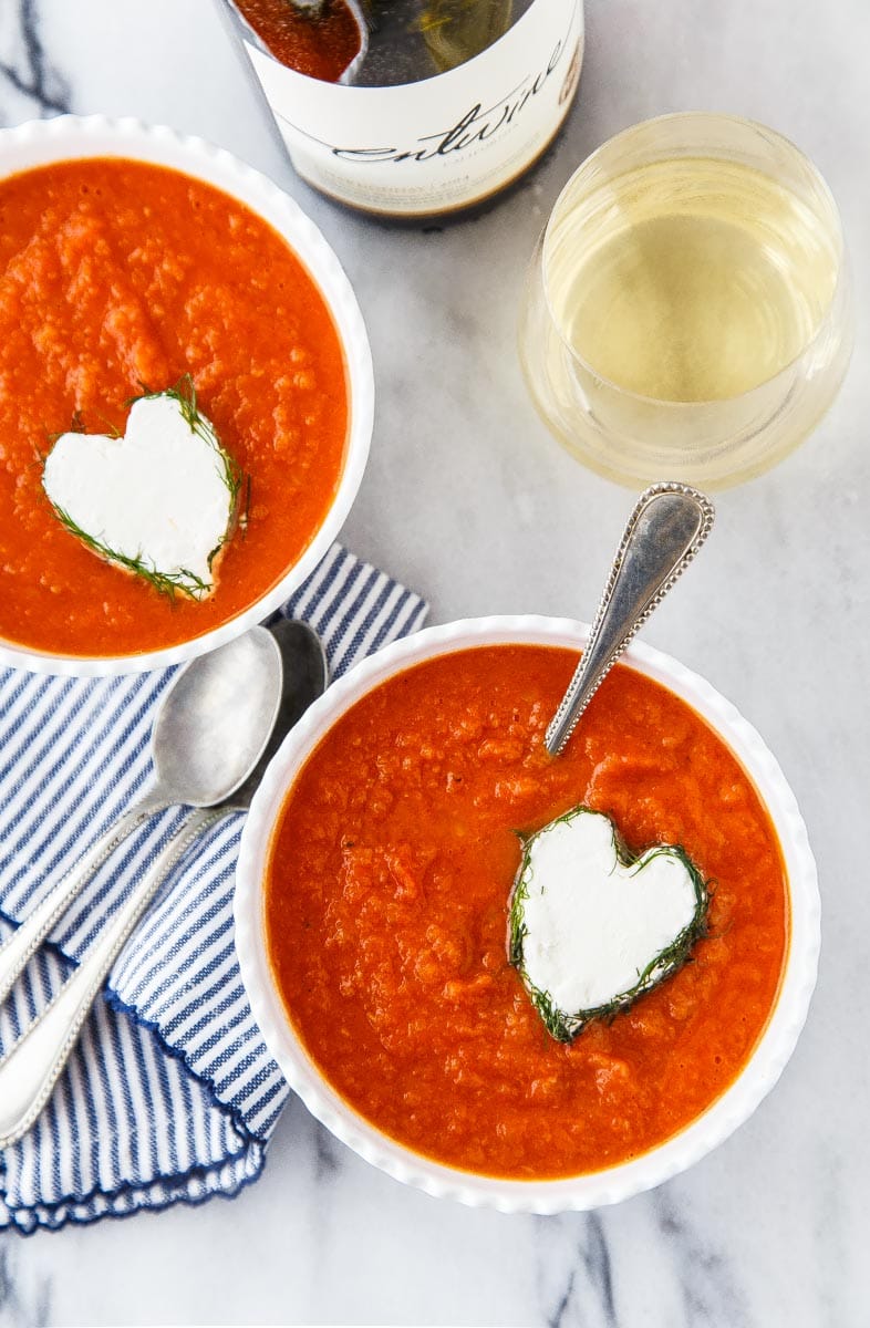 Tomato Fennel Soup with Goat Cheese Hearts