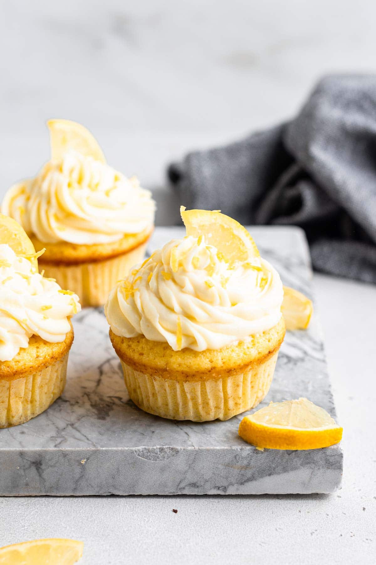Lemon cupcakes with lemon cream cheese frosting.