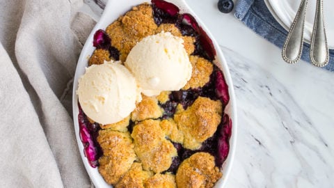 Blueberry Cobbler Recipe for Two with Cornmeal Biscuit Topping.