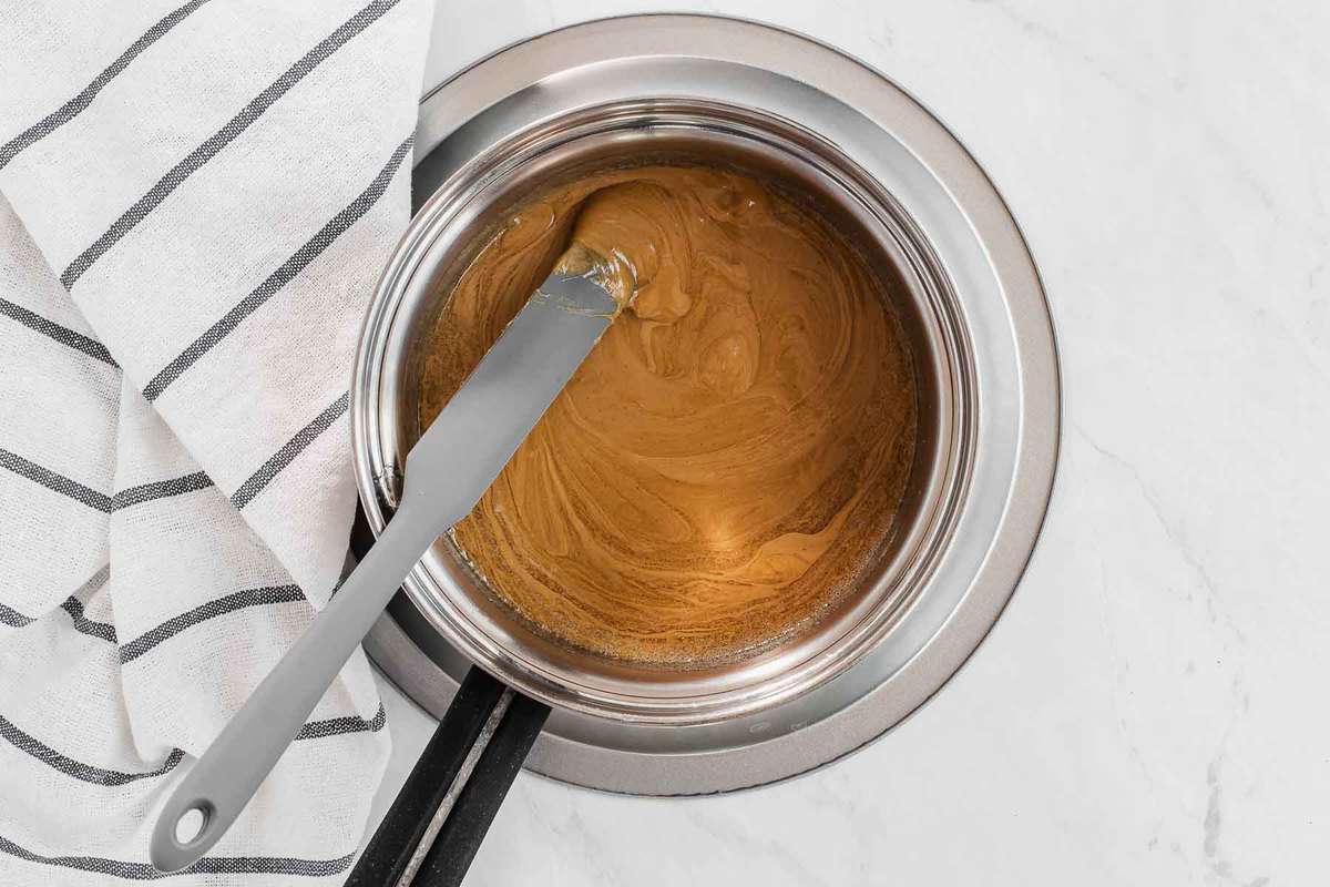melted peanut butter in a double boiler