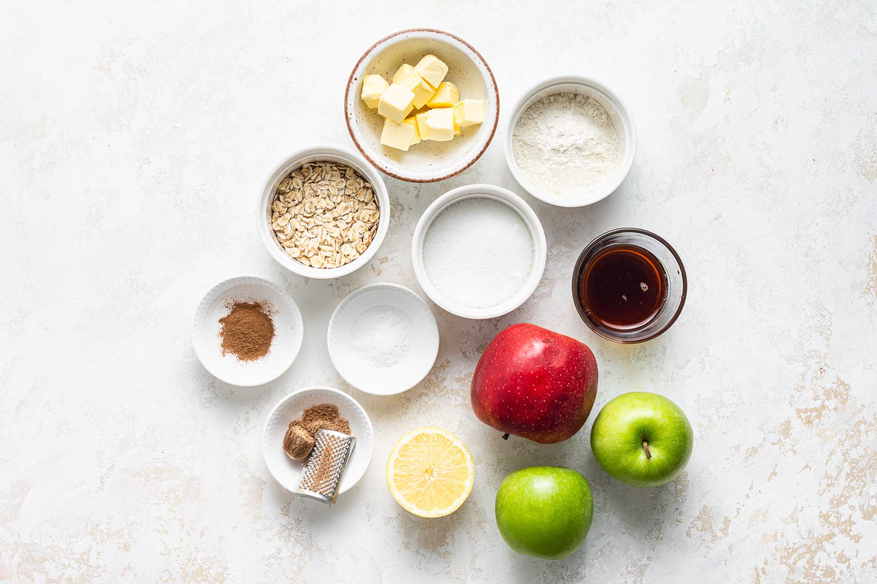 Ingredients to make an apple crisp for two.