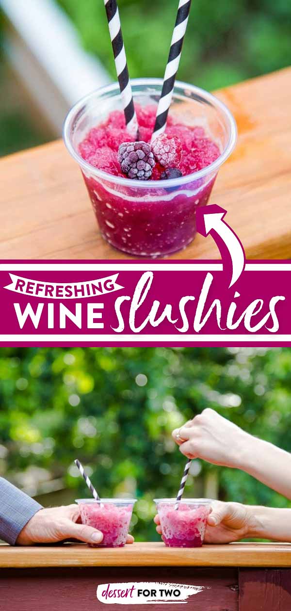 Mixed berry wine slushies! Wine slushy made with mixed frozen berries and a bottle of rosé! Rose wine makes the best berry frosé! #berry #wine #wineslushy #wineslushies #frose #rose #rosé