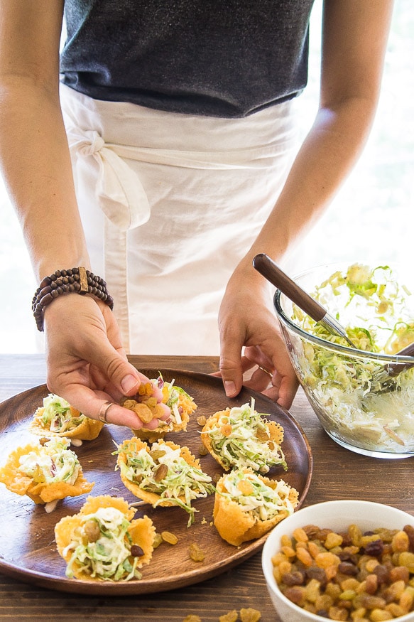 Brussels Sprout Apple Slaw in Cheddar Cups @dessertfortwo