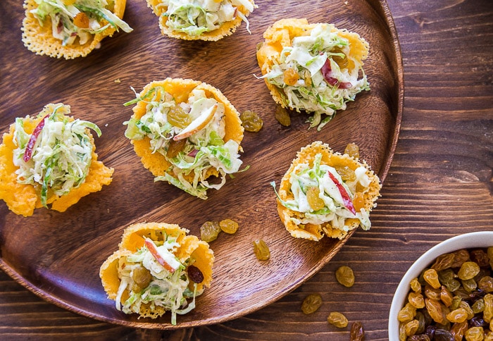 Brussels Sprout Slaw in Cheddar Cups @dessertfortwo