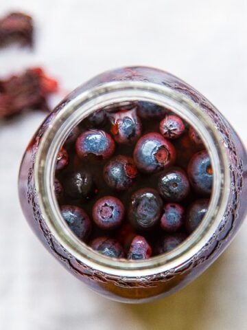 Blueberries soaking in tea @dessertfortwo