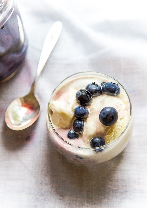 Tea poached blueberries over ice cream @dessertfortwo