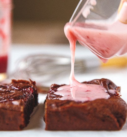Strawberry jam brownies with strawberry glaze
