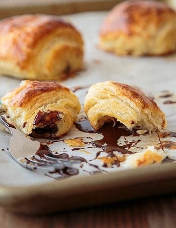 Classic croissants rolled up with chocolate.