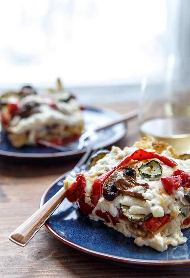 Roasted Vegetable Lasagna for two in a loaf pan