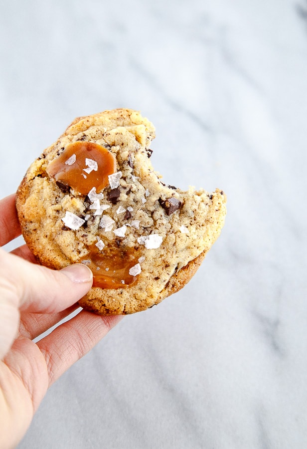 Salted Chocolate Chip Cookies with Caramel