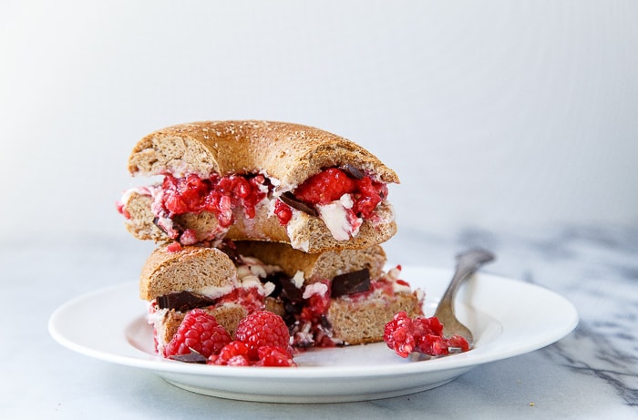 Raspberry Cheesecake Bagels @dessertfortwo