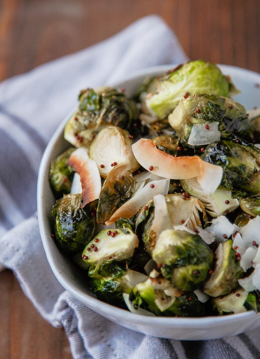 Coconut oil roasted Brussels sprouts recipe