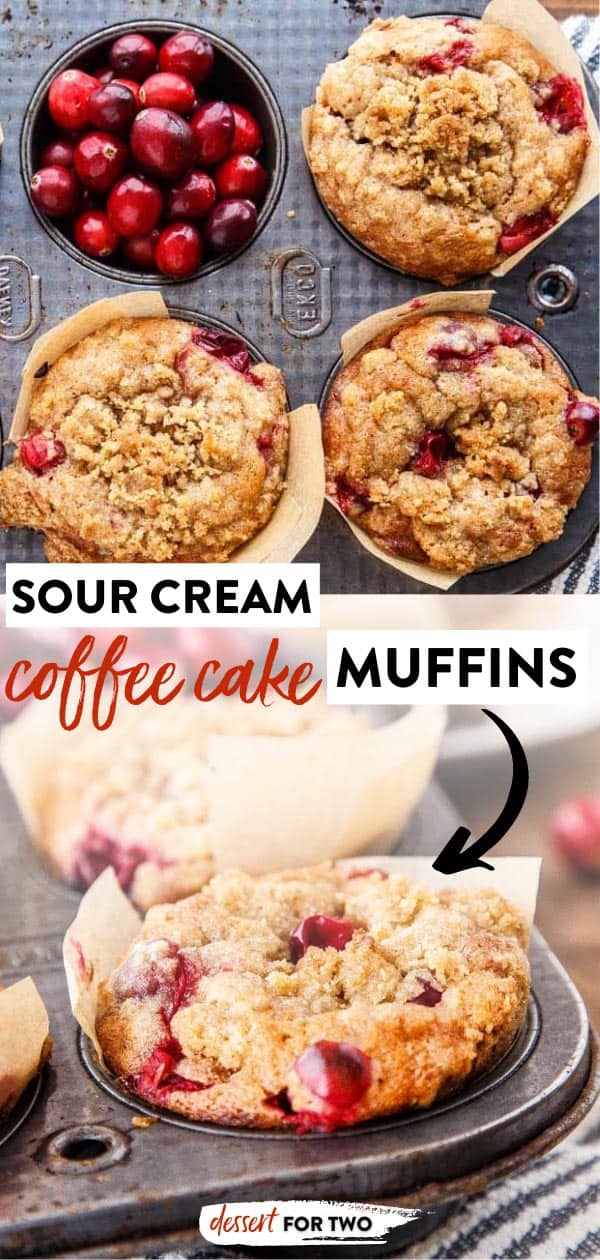 Sour Cream Coffee Cake Muffins with fresh cranberries. Small batch recipe!