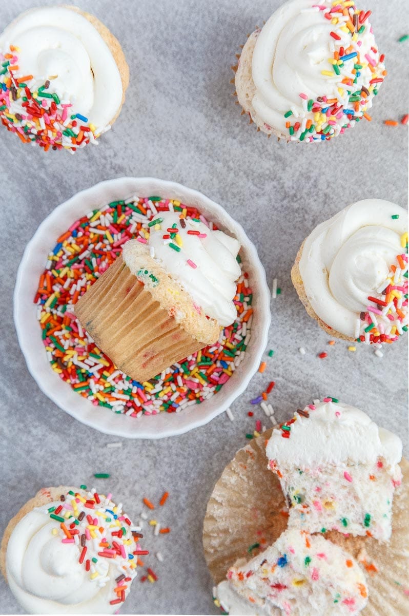 Funfetti Cupcake Recipe: half dozen recipe for 6 cupcakes.