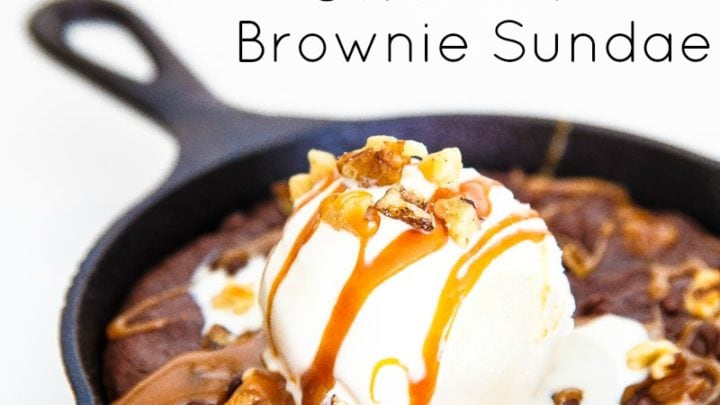 caramel brownies with nuts in a cast iron skillet brownies