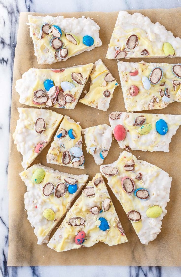Crispy Easter Bark with Robin's Eggs - Leftover Easter Candy recipes