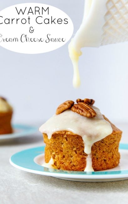 Mini Carrot Cakes for Two with Warm Cream Cheese Sauce @DessertForTwo