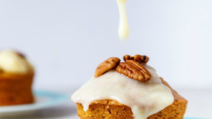 Mini Carrot Cakes for Two with Warm Cream Cheese Sauce @DessertForTwo