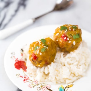 Baby Food Chicken Meatballs with mango glaze