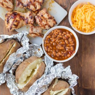 Stuffed Baked Potatoes: Barbecued Chicken Stuffed Potatoes with Baked Beans