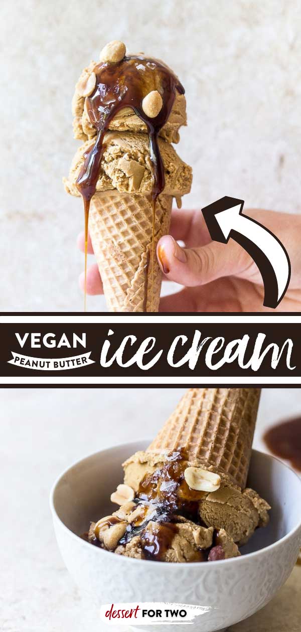 Vegan peanut butter ice cream in a cone.