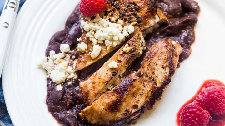 Raspberry Chipotle Chicken Dinner: 5 ingredients to this easy, healthy dinner! @DessertForTwo