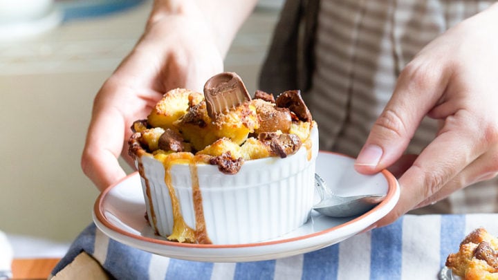 Chocolate Caramel Bread Pudding recipe that serves two. Dessert for Two