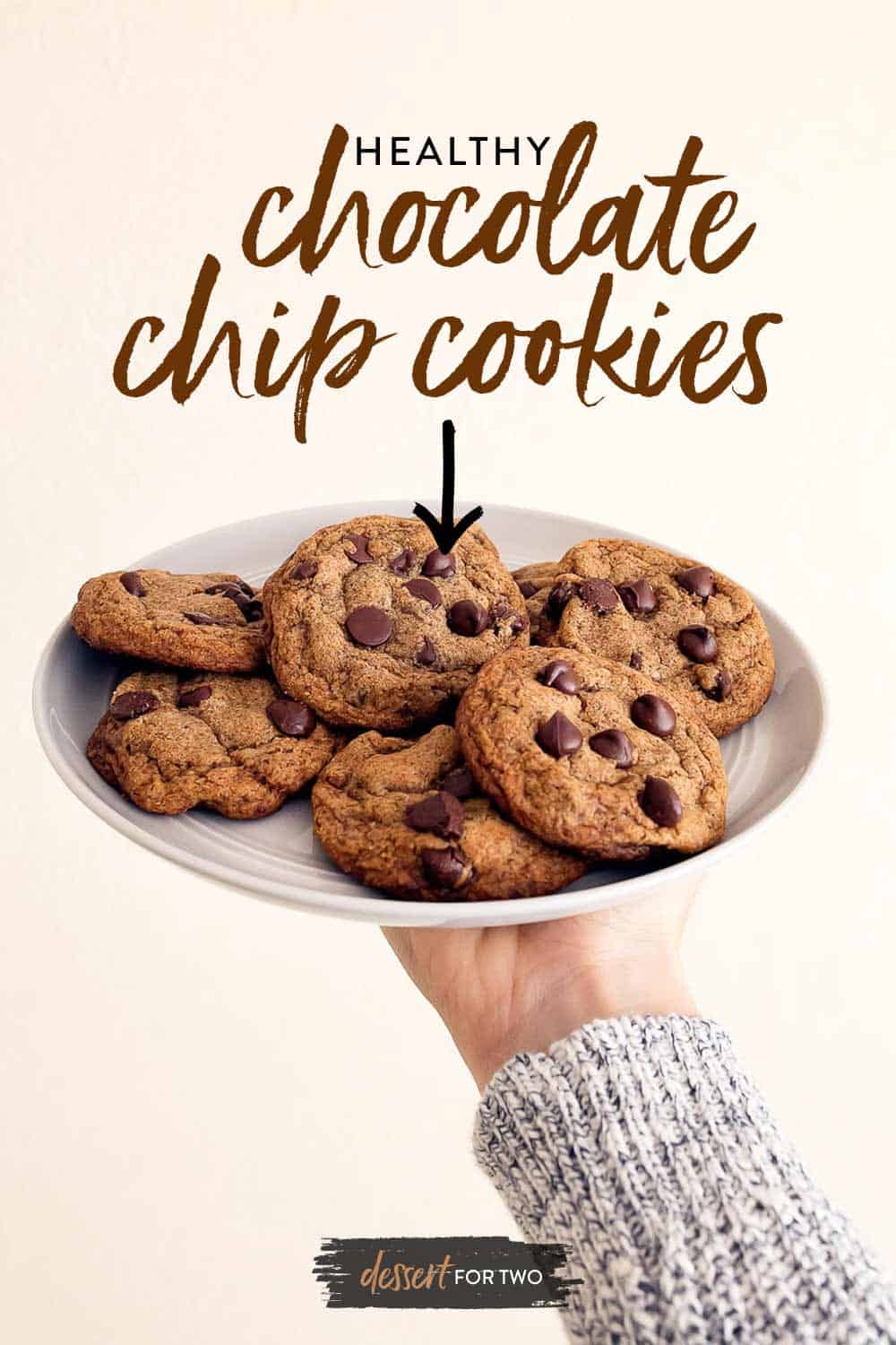 Coconut oil chocolate chip cookies naturally sweetened with coconut sugar and whole wheat flour. Healthy small batch chocolate chip cookies recipe. Recipe makes a half batch of cookies, 8 cookies
