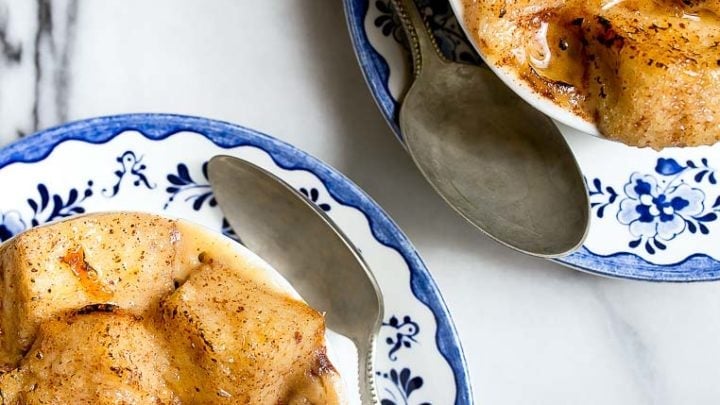 A small batch of bread pudding made for two in the crockpot or slow cooker