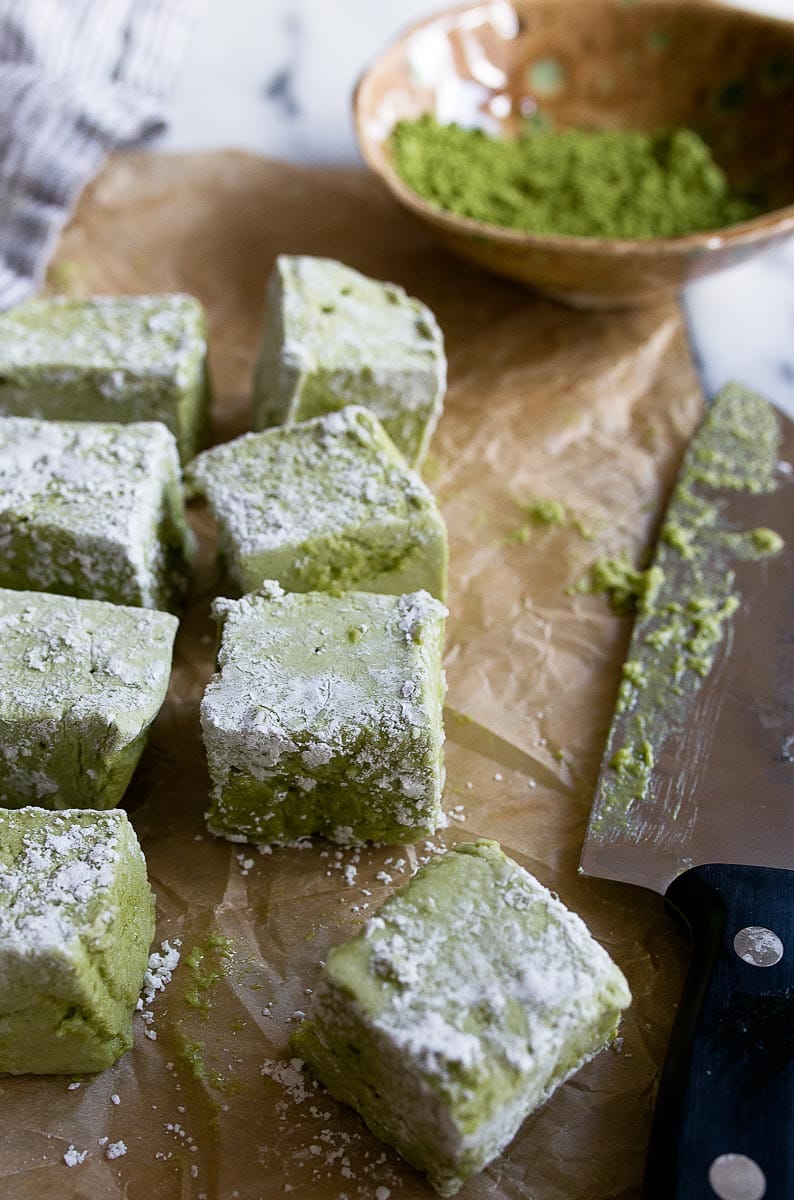 A recipe for homemade matcha marshmallows, a small batch of marshmallows.