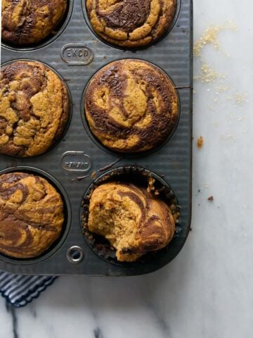 A small batch of pumpkin muffins with Nutella swirl