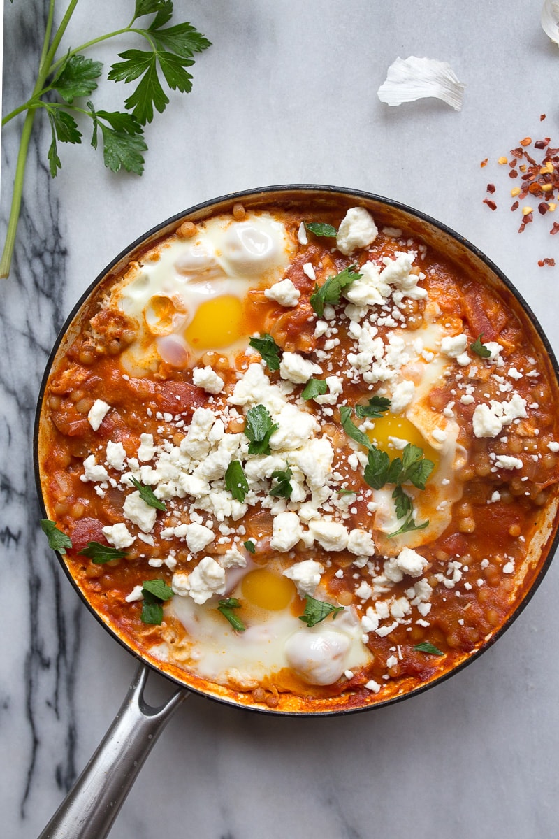 Shakshuka with feta recipe with couscous by Molly Yeh