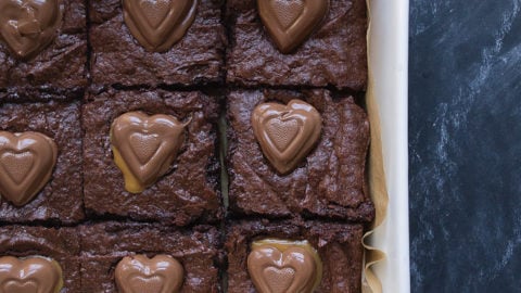 Chocolate Caramel Brownie Hearts for Valentine's Day Dessert