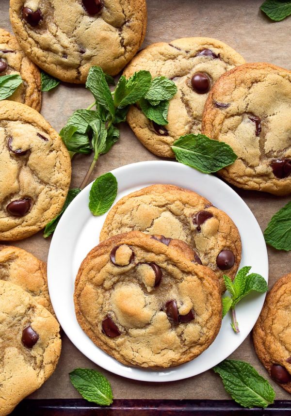 Mint Chocolate Chip Cookies with fresh mint - Dessert for Two