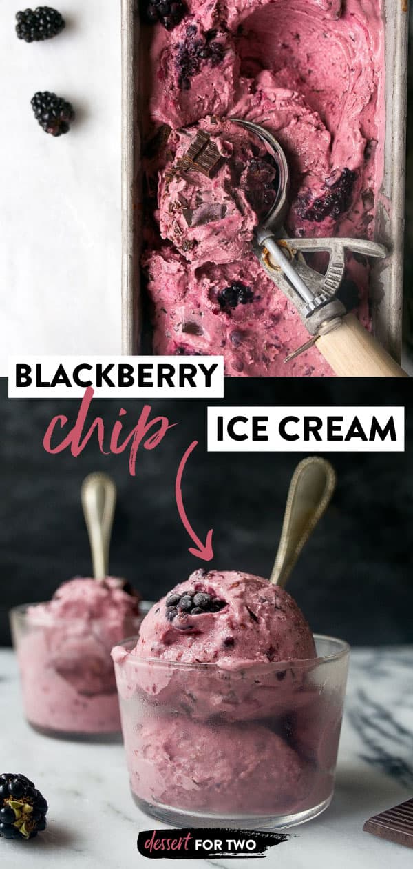 Blackberry Chocolate Chunk Ice Cream (no churn!). Made without sweetened condensed milk! #blackberry #blackberryicecream #nochurn #icecream #withoutcondensedmilk