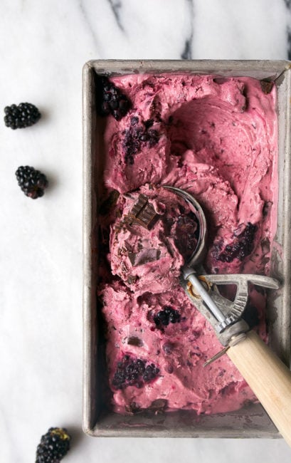 Blackberry Chip Ice Cream: no churn ice cream made without sweetened condensed milk