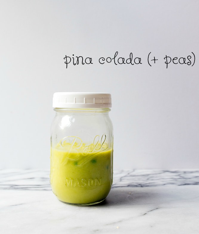 Pina Colada Smoothie with Peas for kids. Easy smoothies for kids