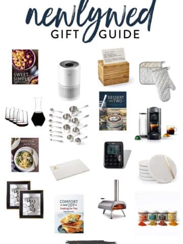 White graphic with images of gifts for newlyweds.