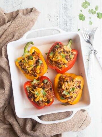 Southwestern Stuffed Peppers for Two. Dinners for Two, easy dinner ideas, healthy dinner ideas.
