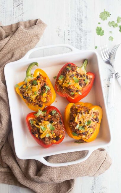 Southwestern Stuffed Peppers for Two. Dinners for Two, easy dinner ideas, healthy dinner ideas.