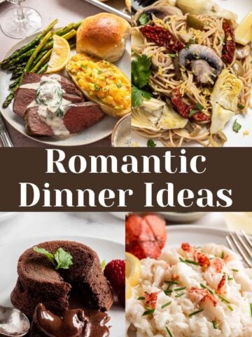 Collection of romantic dinner ideas recipes for two.