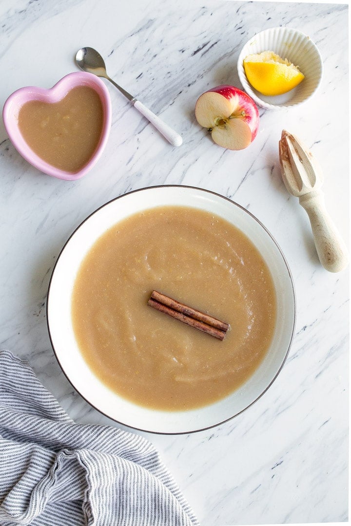 Instant Pot Applesauce recipe is so easy and perfect for kids or baby food apple puree! Just 5 minutes on high pressure.
