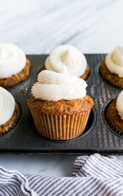 Carrot Cake Cupcakes with Cream Cheese Frosting. Small batch carrot cake recipe makes just 6 cupcakes.