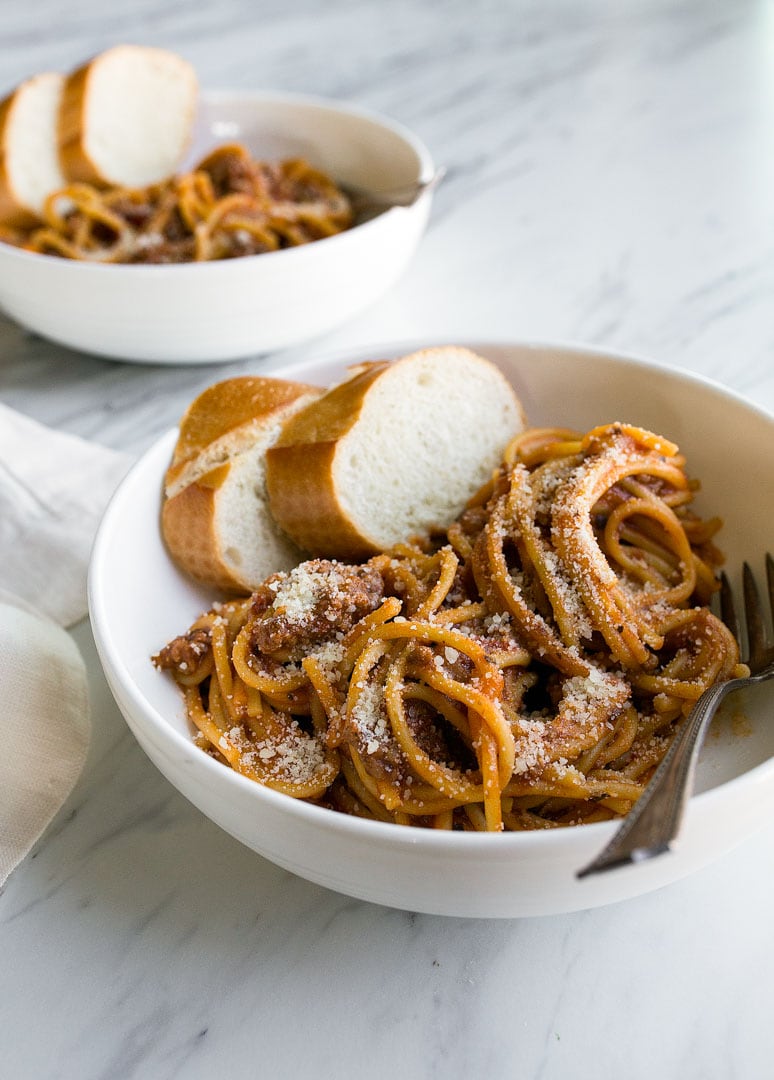 Instant Pot Spaghetti with Meat Sauce Recipe for the Instant Pot Mini 3 quart. One Pot Spaghetti with Meat Sauce. Pasta for Two.