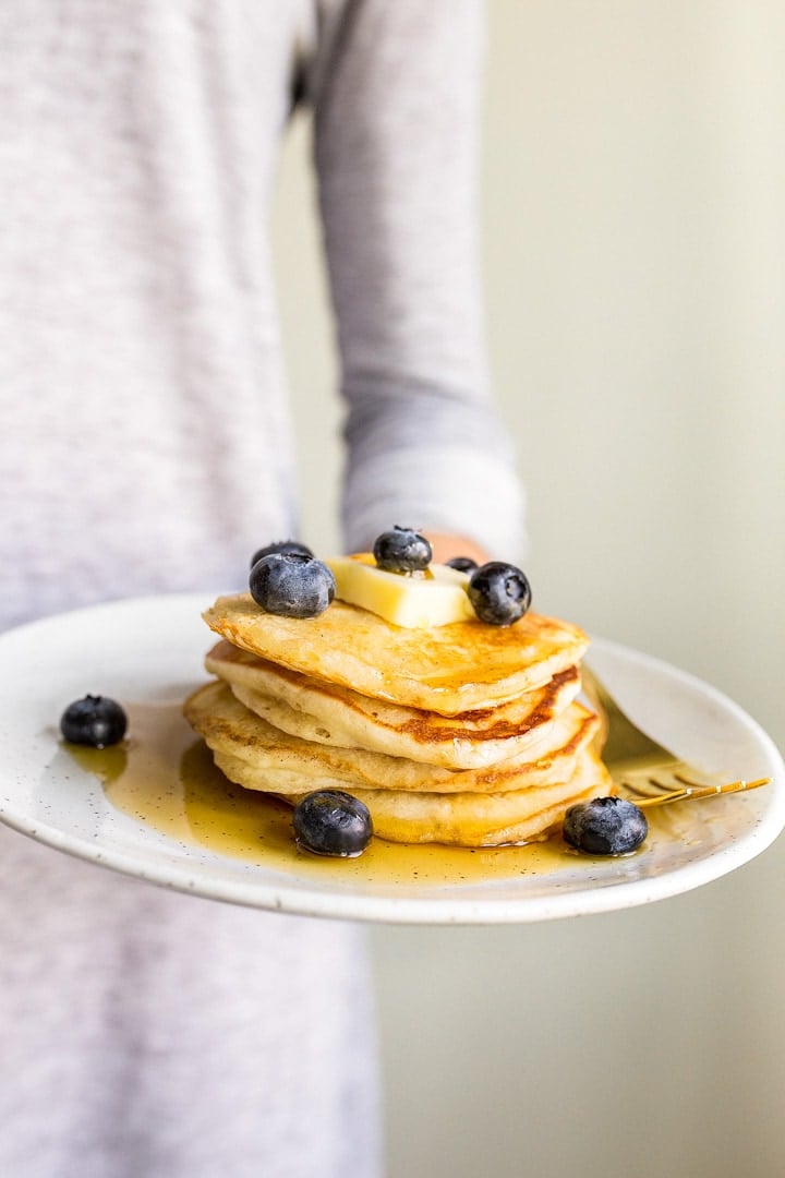 Pancakes for two. A small batch of pancakes for one or two people. Perfect, buttermilk pancakes recipe that makes just 6 pancakes.