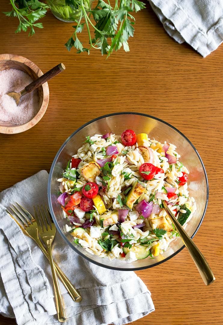 Orzo Pasta Salad with Feta and Grilled Vegetables