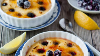 Brûléed Indian Pudding with Blueberries