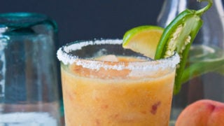 Peach margarita with spicy jalapeno.