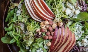 fall chopped salad with pear and hazelnuts